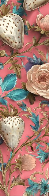 Free strawberry bookmark featuring a pink vintage white strawberry design